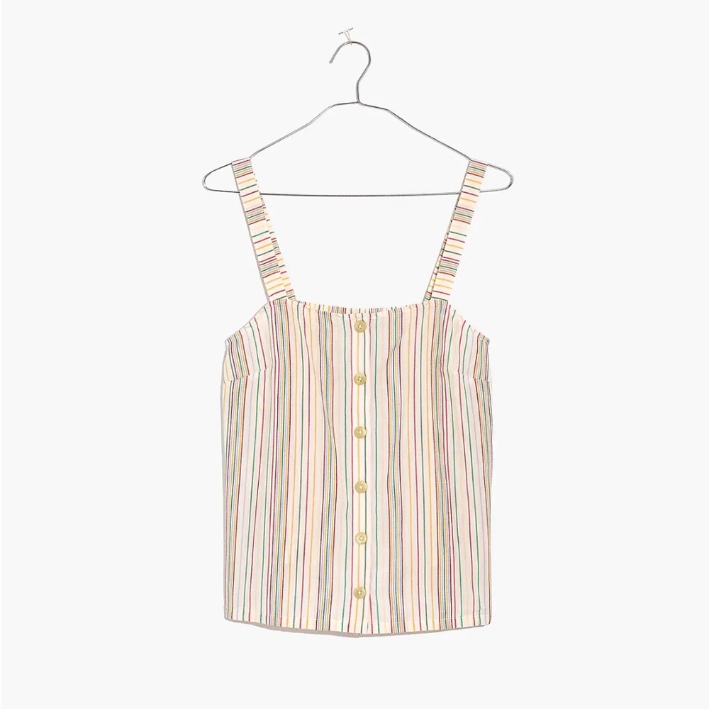 Madewell Button-Front Cami Tank in Textural Rainbow Stripe Cotton M
